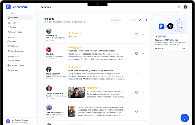 Feedspace dashboard