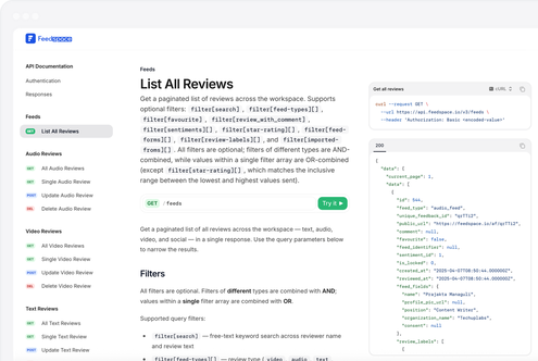 Feedspace API documentation your team works from behind the scenes